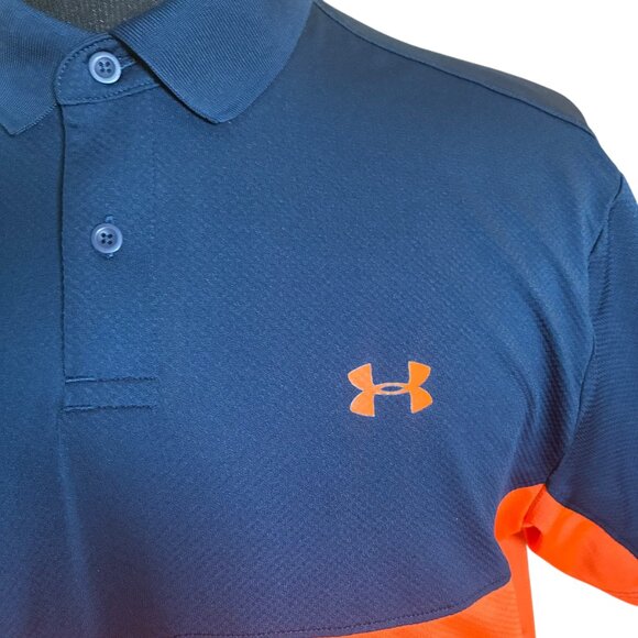 Under Armour Men's Navy Orange Heatgear Performance Polo Shirt Large - Picture 3 of 7